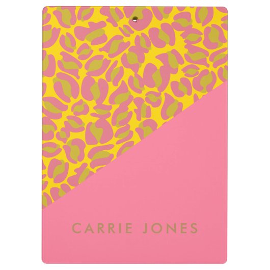 Leopard Print Pink Yellow Gold Business Elegant Klembord (Achterkant)
