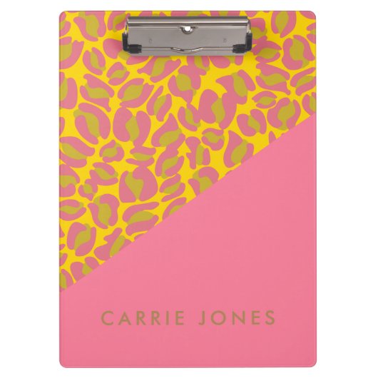 Leopard Print Pink Yellow Gold Business Elegant Klembord (Voorkant)
