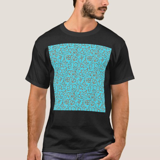 Leopard Print Planet symbolen op blauwe achtergron T-shirt (Voorkant)