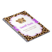 Leopard Print Purple Quatrefoil Birthda Guest  Notitieboek (Rechterzijde)