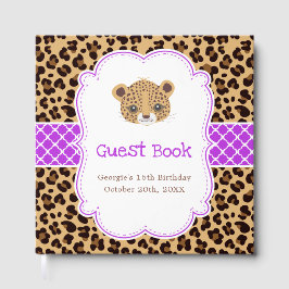 Leopard Print Purple Quatrefoil Birthday Party  Gastenboek