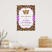 Leopard Print Quatrefoil Verjaardag Poster Paarse (Keuken)