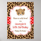 Leopard Print Quatrefoil Verjaardag Poster Rood (Voorkant)