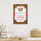 Leopard Print Quatrefoil Verjaardag Poster Rood (Keuken)