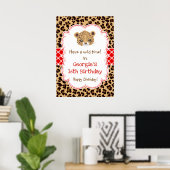 Leopard Print Quatrefoil Verjaardag Poster Rood (Thuiskantoor)