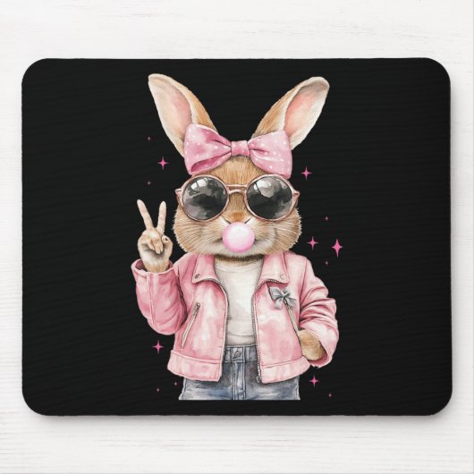 Leopard Print Rabbit Bunny Belling Bubble Gum East Muismat (Voorkant)