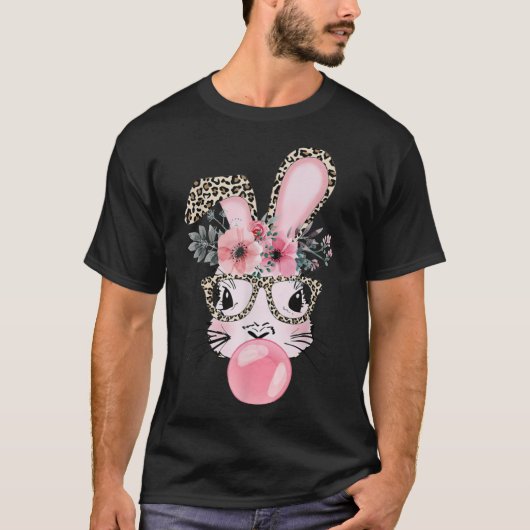 Leopard Print Rabbit Bunny Belling Bubble Gum East T-shirt (Voorkant)