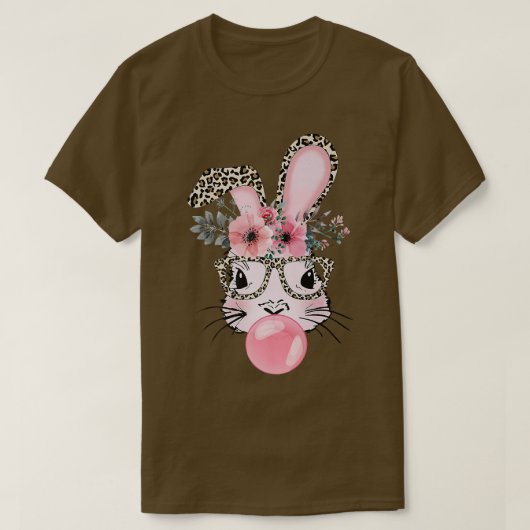 Leopard Print Rabbit Bunny Belling Bubble Gum East T-shirt (Design voorkant)