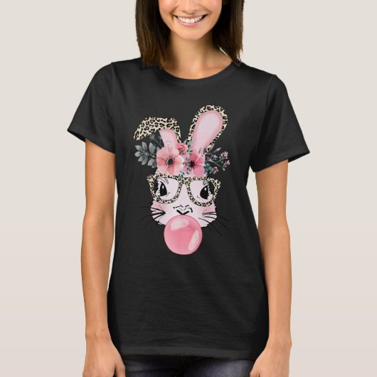 Leopard Print Rabbit Bunny Belling Bubble Gum East T-shirt (Voorkant)