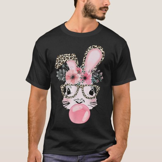 Leopard Print Rabbit Bunny Blowing Bubble Gum East T-shirt (Voorkant)