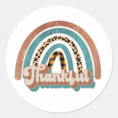 Leopard Print Rainbow Thankful Thanksgiving Ronde Sticker (Voorkant)