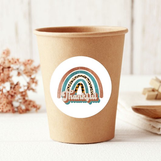 Leopard Print Rainbow Thankful Thanksgiving Ronde Sticker