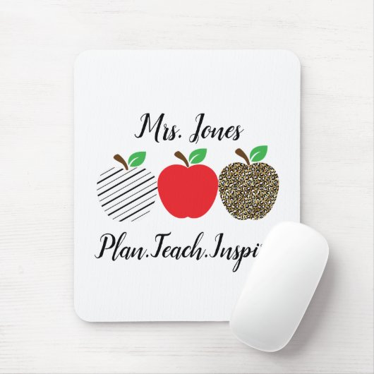 Leopard Print Red Apple leraar terug naar school Muismat (Met muis)