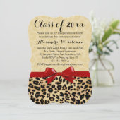 Leopard Print Red Bow Afstuderen/partijuitnodiging Kaart (Staand voorkant)