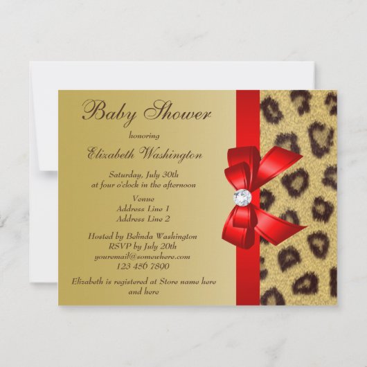 Leopard Print, Red Bow Baby shower Kaart (Achterkant)