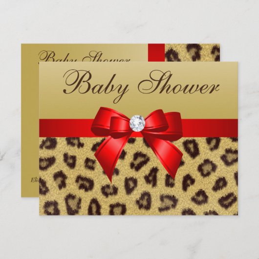 Leopard Print, Red Bow Baby shower Kaart (Voorkant / Achterkant)