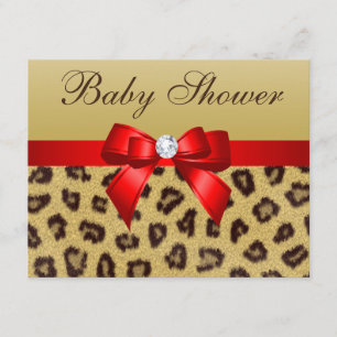Leopard Print, Red Bow Baby shower Kaart