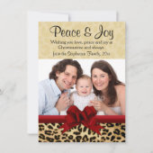 Leopard Print Red Bow kerstfoto Greep Feestdagenkaart (Voorkant)