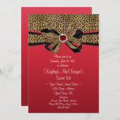 Leopard Print Red Jewels Diamonds Sweet 16 Kaart (Voorkant / Achterkant)