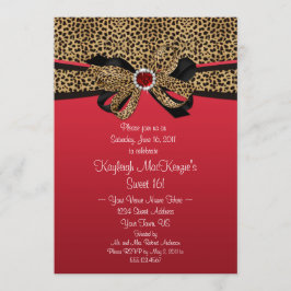 Leopard Print Red Jewels Diamonds Sweet 16 Kaart