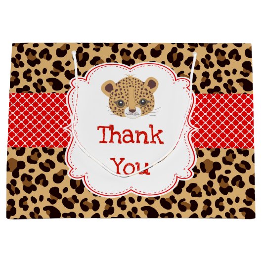 Leopard Print Red Quatre folie Birthday Groot Cadeauzakje (Voorkant)