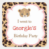 Leopard Print Red Quatrefoil 'Ik ging naar' Vierkante Sticker (Voorkant)