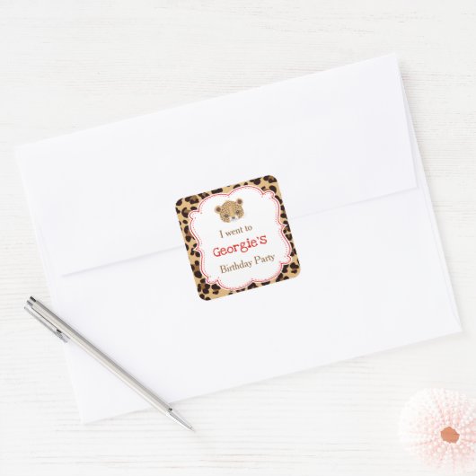 Leopard Print Red Quatrefoil 'Ik ging naar' Vierkante Sticker (Envelop)