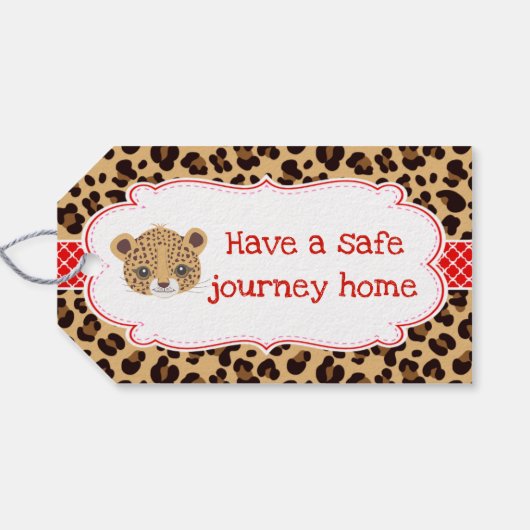 Leopard Print Red Quatrefoil 'Thank You' Label Cadeaulabel (Achterkant Horizontaal)