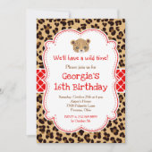 Leopard Print Red Quatrefoil Verjaardagsfeest Kaart (Voorkant)