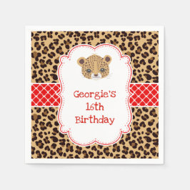 Leopard Print Red Quatrefoil Verjaardagsfeest Servet