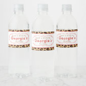 Leopard Print Red Quatrefoil Verjaardagsfeest Waterfles Etiket (Flessen)