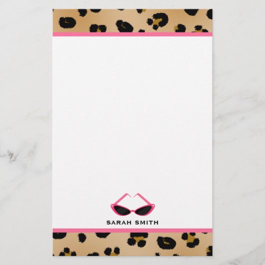 Leopard Print & Retro Roze zonnebrillen Briefpapier (Voorkant)