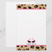 Leopard Print & Retro Roze zonnebrillen Briefpapier (Voorkant / Achterkant)