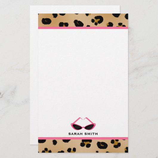 Leopard Print & Retro Roze zonnebrillen Briefpapier (Voorkant / Achterkant)