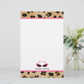 Leopard Print & Retro Roze zonnebrillen Briefpapier (Staand voorkant)
