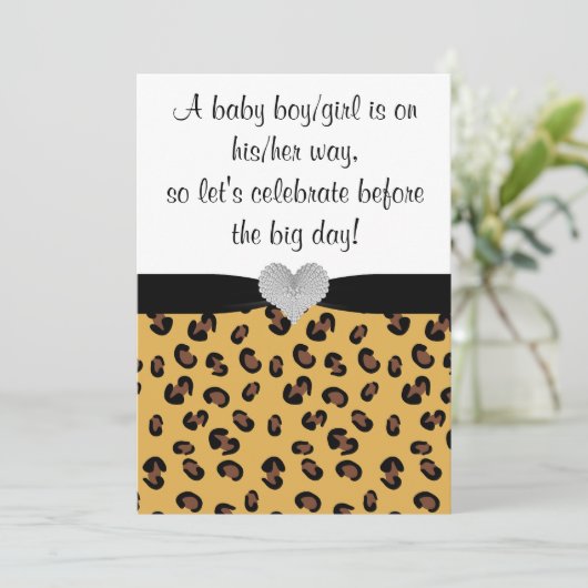 Leopard Print Rhinestone Baby shower Uitnodiging (Staand voorkant)