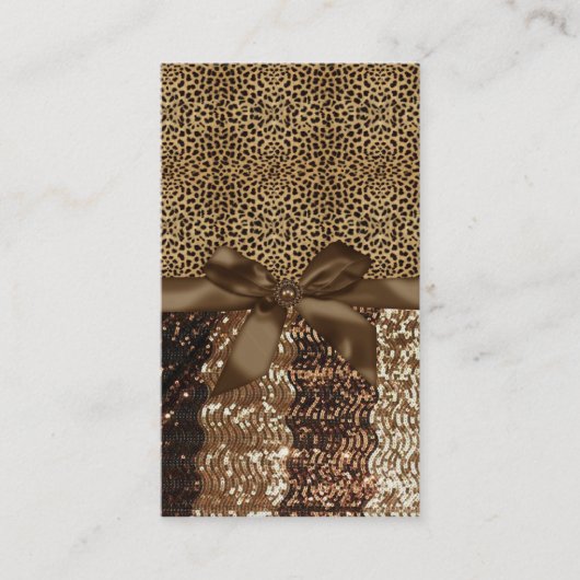 Leopard Print,Ribbon,Bow,Rhinestone Visitekaartje (Voorkant)