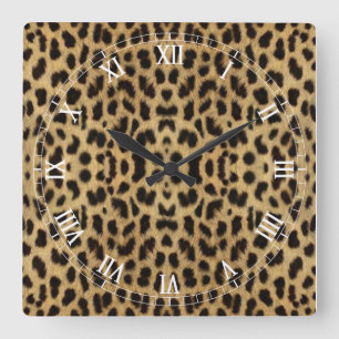 Leopard print Roman Numeral Clock Vierkante Klok