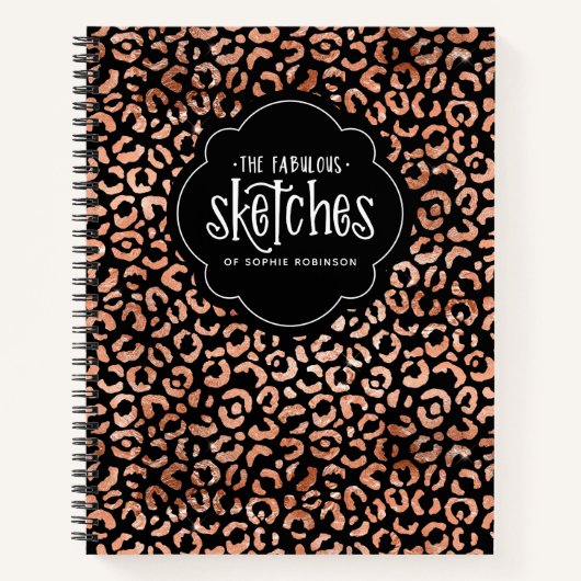 Leopard Print Roos Gold Foil Sketchbook Notitieboe Notitieboek (Voorkant)
