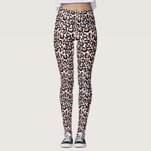 Leopard Print Roos Gold Trendy Leggings (Voorkant)