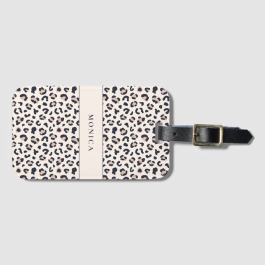 Leopard print roze aangepaste naam bagagelabel (Voorkant (horizontaal))