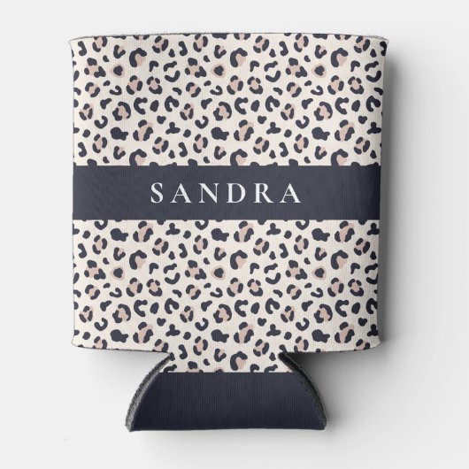 Leopard print roze aangepaste naam blikjeskoeler (Voorkant)