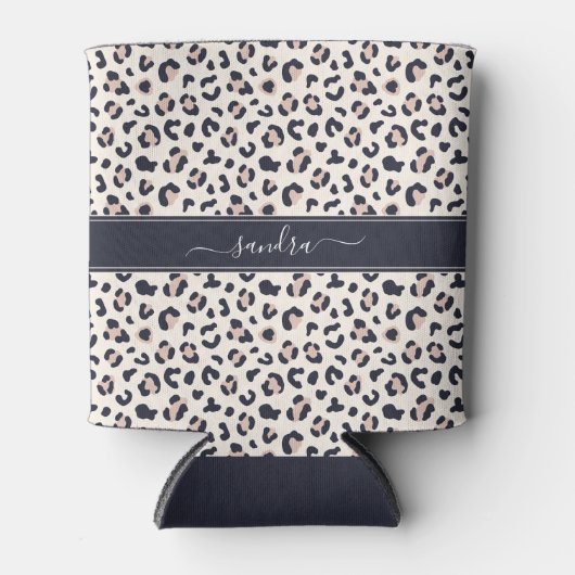 Leopard print roze aangepaste naam blikjeskoeler (Voorkant)