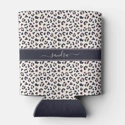 Leopard print roze aangepaste naam blikjeskoeler (Achterkant)