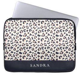 Leopard print roze aangepaste naam laptop sleeve