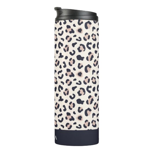 Leopard print roze aangepaste naam thermosbeker (Geroteerd rechts)
