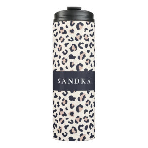 Leopard print roze aangepaste naam thermosbeker