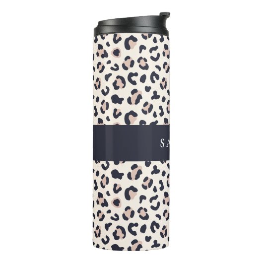 Leopard print roze aangepaste naam thermosbeker (Gedraaid links)
