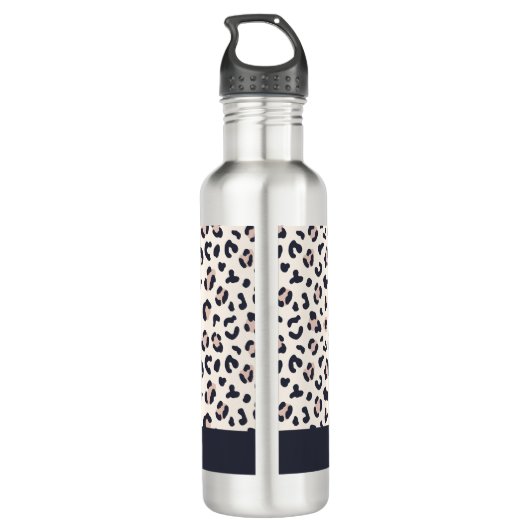 Leopard print roze aangepaste naam waterfles (Achterkant)