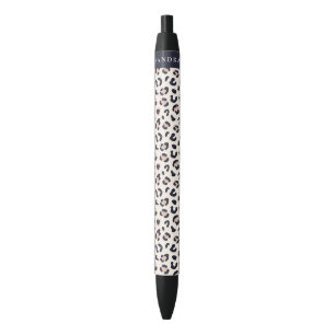 Leopard print roze aangepaste naam zwarte inkt pen